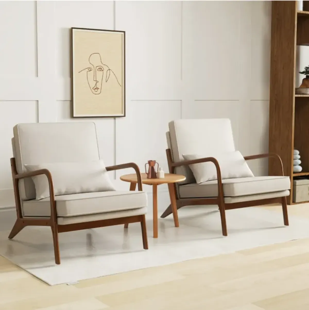 Modern Accent Chair with Rubber Wood Armrests and Removable Back