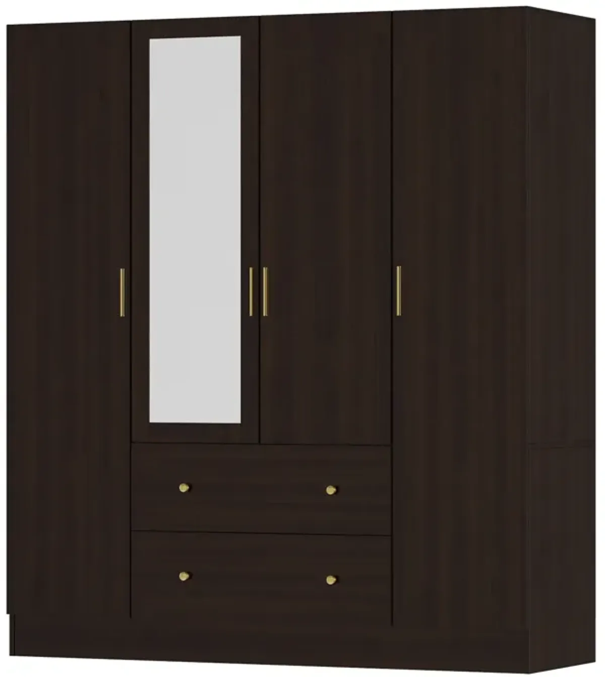 Brown Wood Grain 63 in. W 4-Door Big Armoires With Mirror, 2 Hanging Rods, 2 Drawers, Storage Shelves (70.9 in. H)