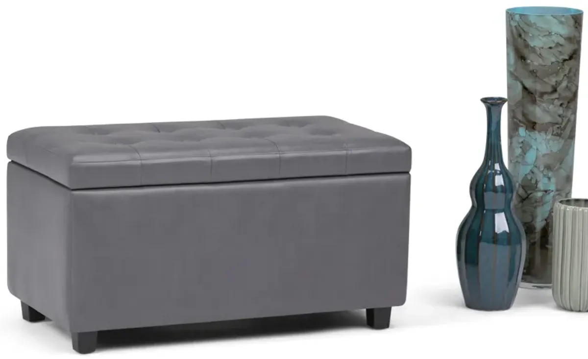 Cosmopolitan 34 inch Wide Transitional Rectangle Storage Ottoman in Stone Grey Faux Leather