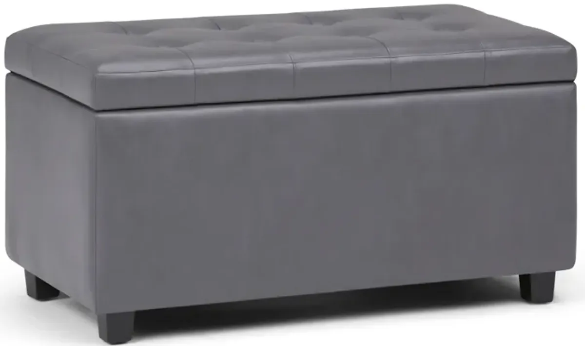 Cosmopolitan 34 inch Wide Transitional Rectangle Storage Ottoman in Stone Grey Faux Leather