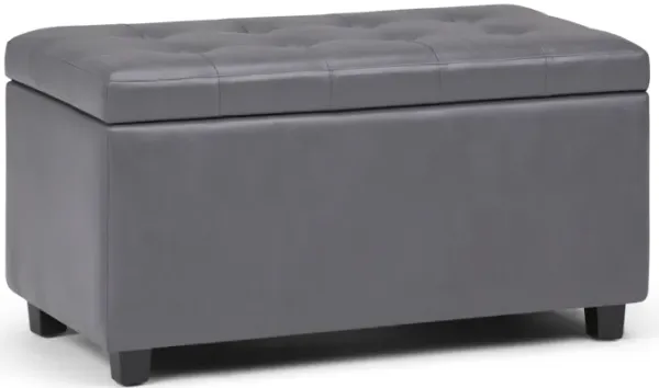 Cosmopolitan 34 inch Wide Transitional Rectangle Storage Ottoman in Stone Grey Faux Leather