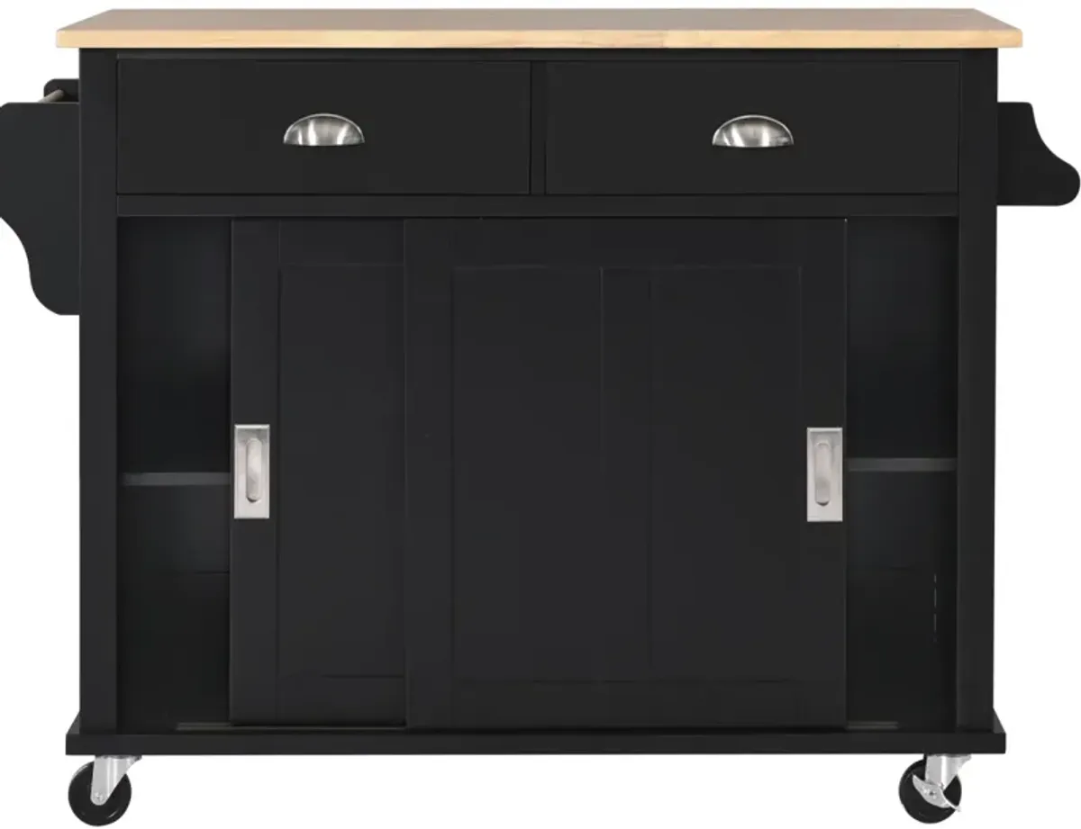 Rolling Kitchen Cart with Drop-Leaf Countertop & Barn Door