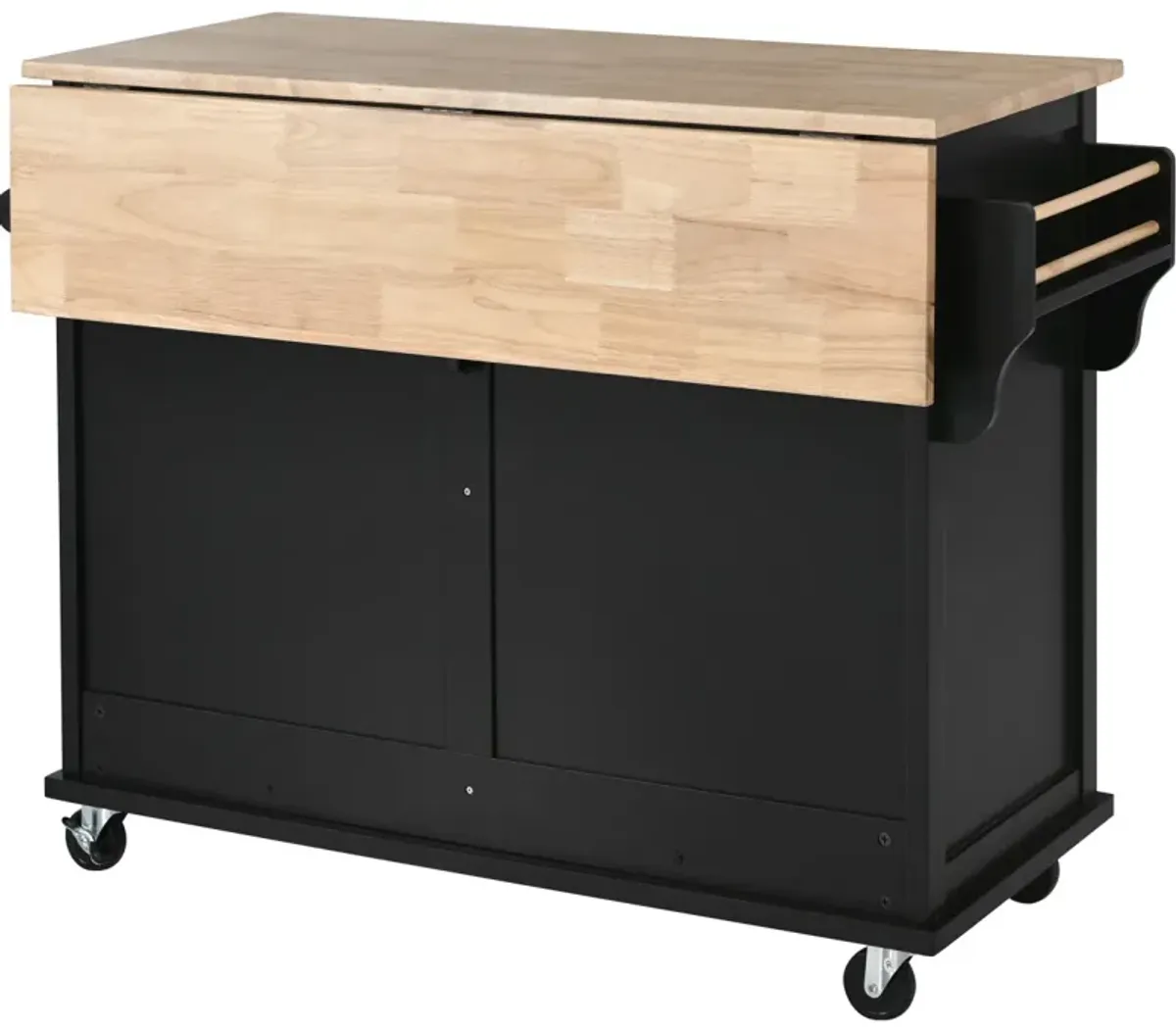 Rolling Kitchen Cart with Drop-Leaf Countertop & Barn Door