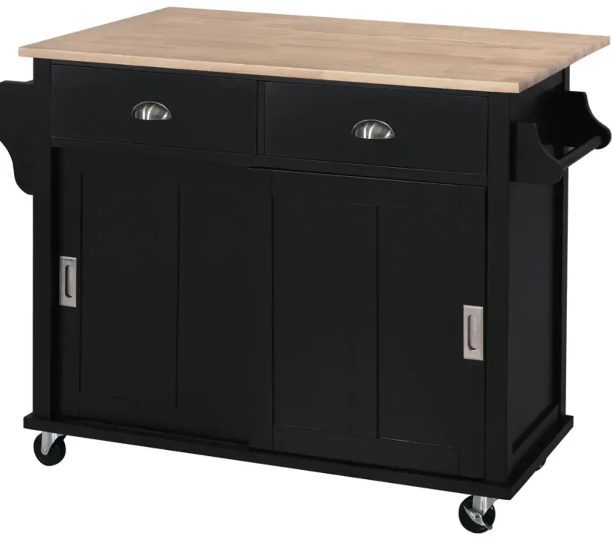 Rolling Kitchen Cart with Drop-Leaf Countertop & Barn Door