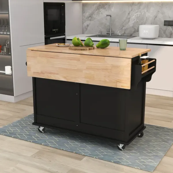 Streamdale Rolling Kitchen Cart with Drop-Leaf Countertop & Barn Door