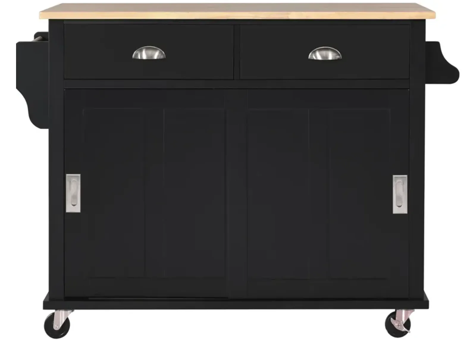 Rolling Kitchen Cart with Drop-Leaf Countertop & Barn Door