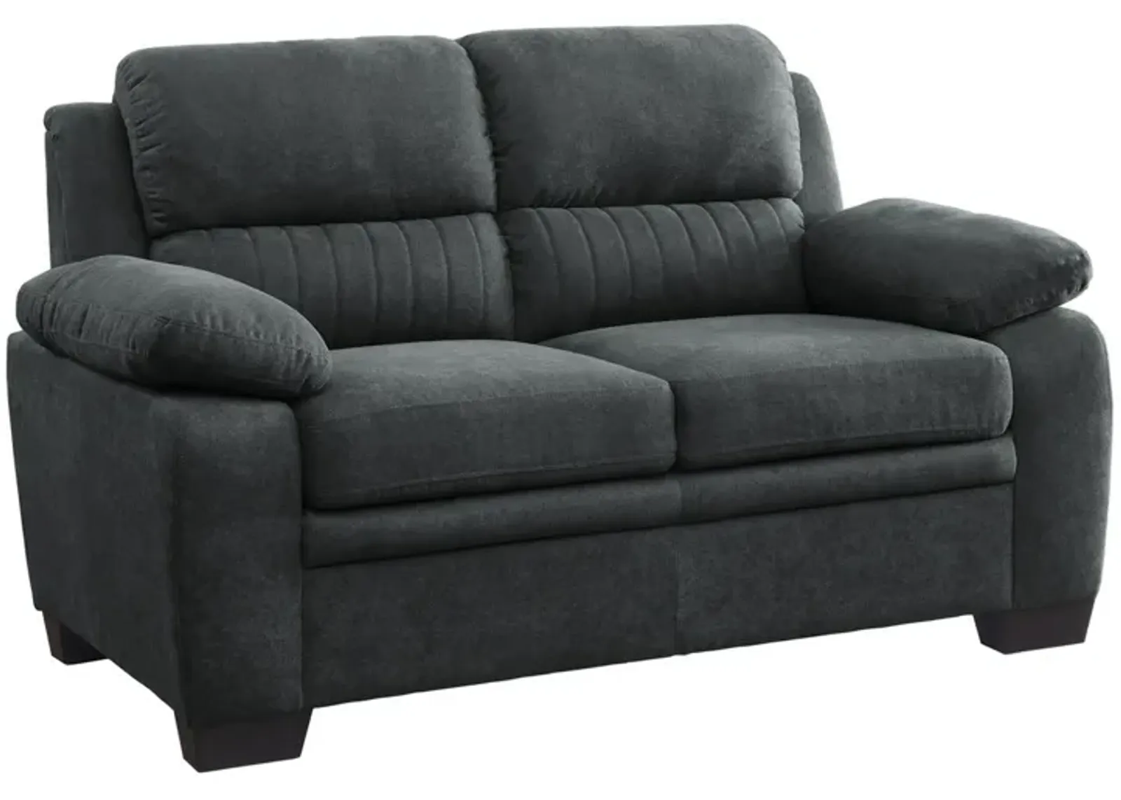 Hugh 58 Inch Loveseat, Dark Gray Polyester, Foam Cushioned, Solid Wood - Benzara