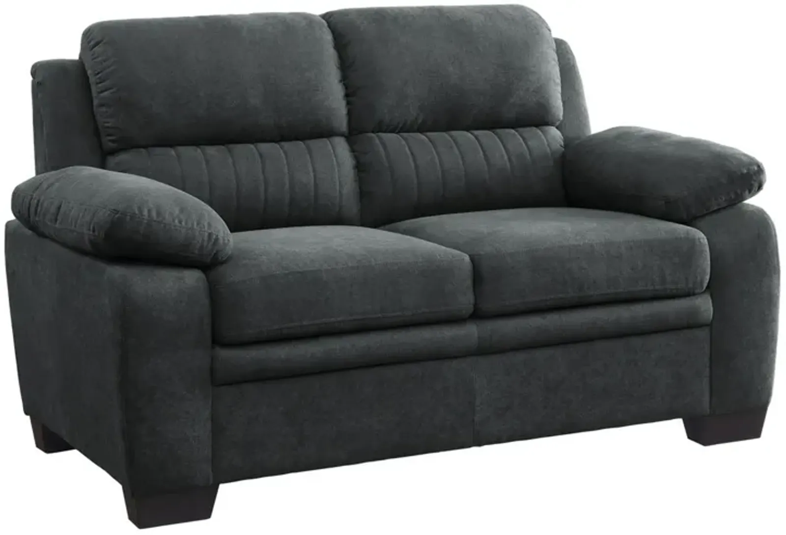 Hugh 58 Inch Loveseat, Dark Gray Polyester, Foam Cushioned, Solid Wood - Benzara