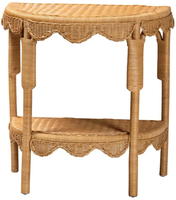 bali & pari Paisley Coastal Scallop Light Honey Rattan Console Table