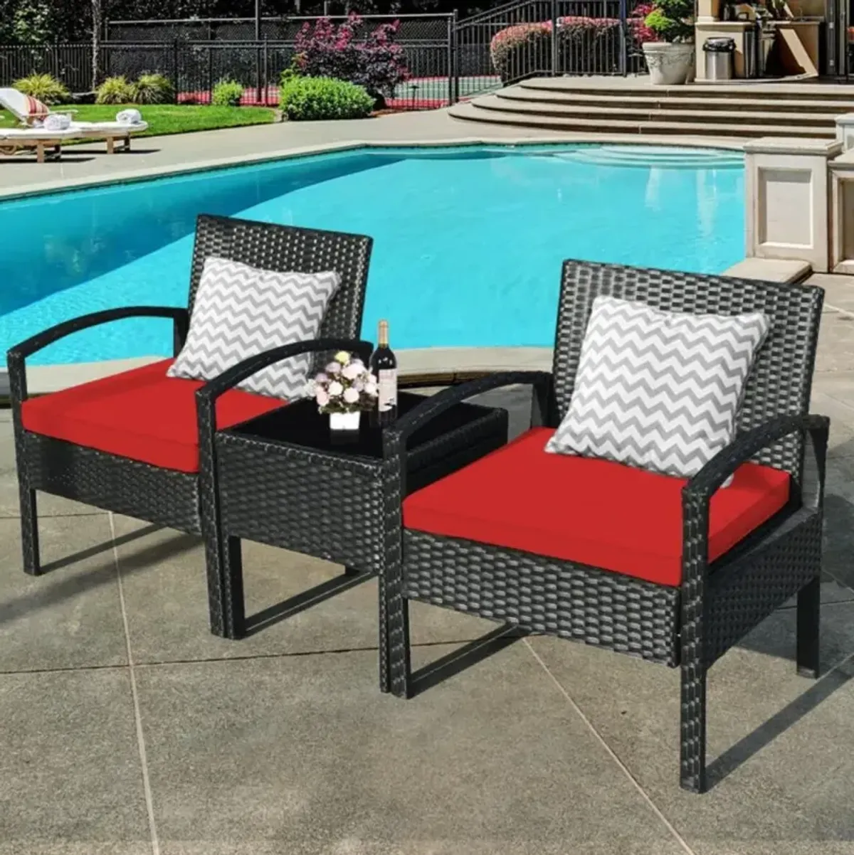 Hivvago Hivvago 3 Pieces Outdoor Rattan Patio Conversation Set with Seat Cushions