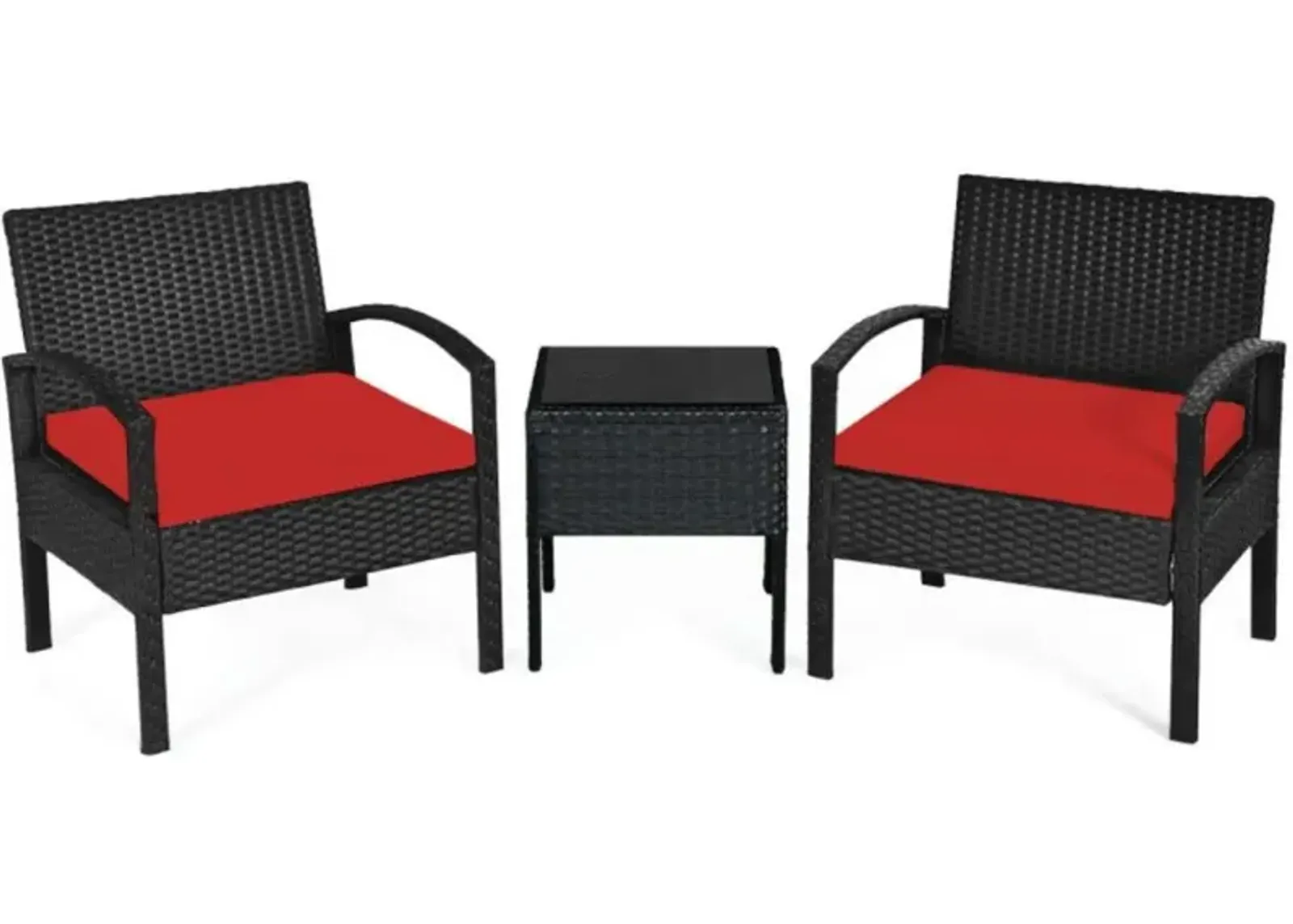 Hivvago Hivvago 3 Pieces Outdoor Rattan Patio Conversation Set with Seat Cushions