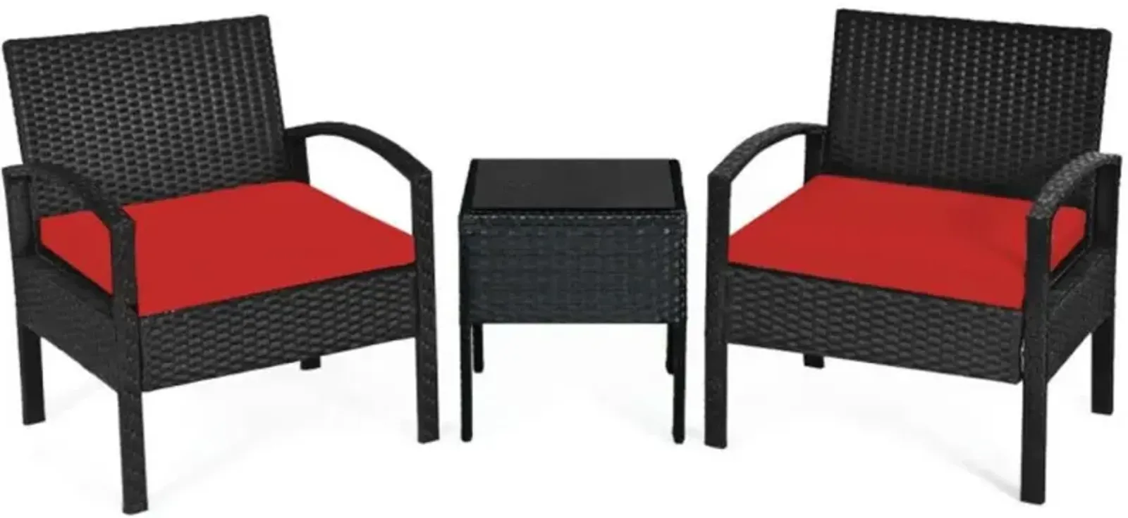 Hivvago Hivvago 3 Pieces Outdoor Rattan Patio Conversation Set with Seat Cushions