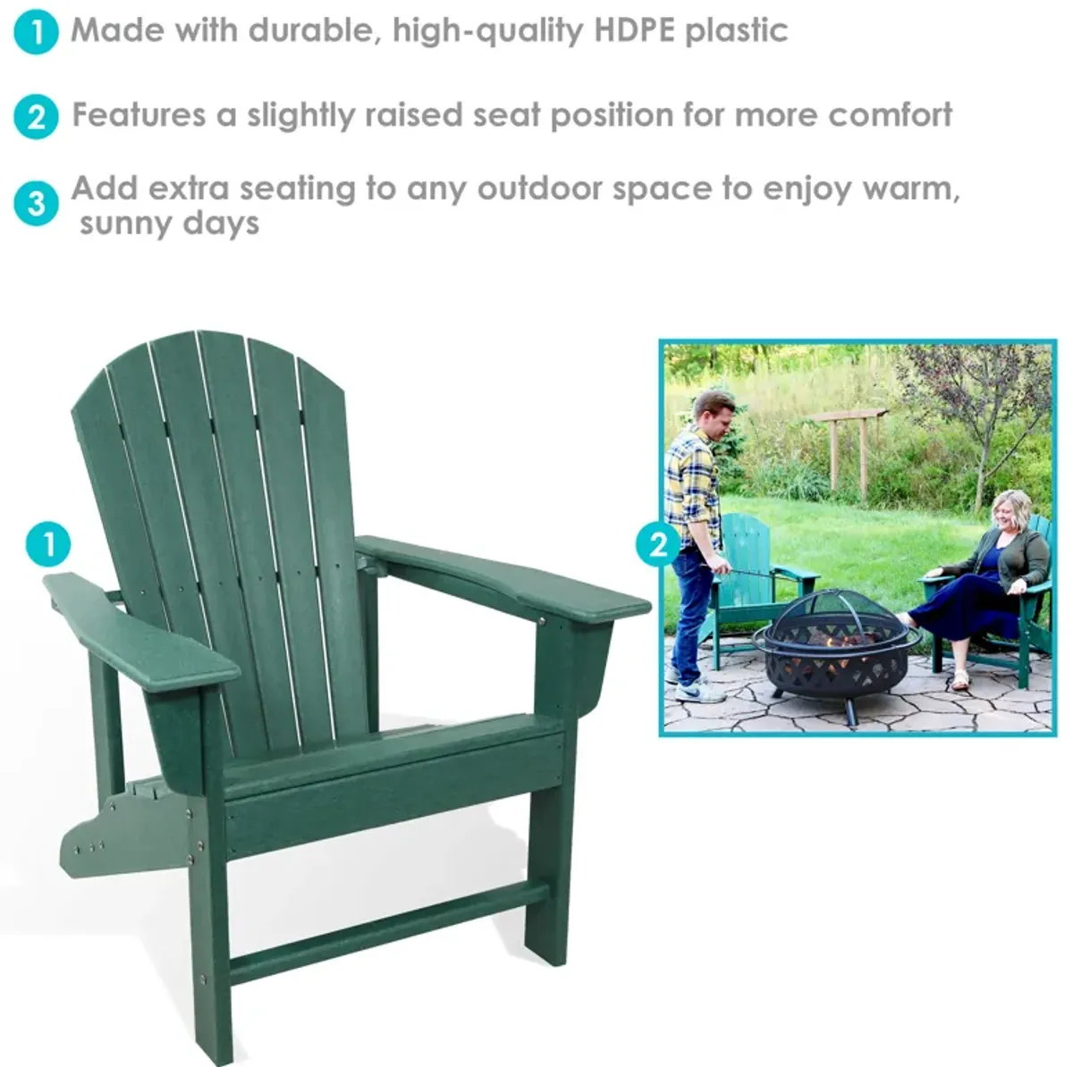 Sunnydaze Upright HDPE Raised Outdoor Adirondack Chair