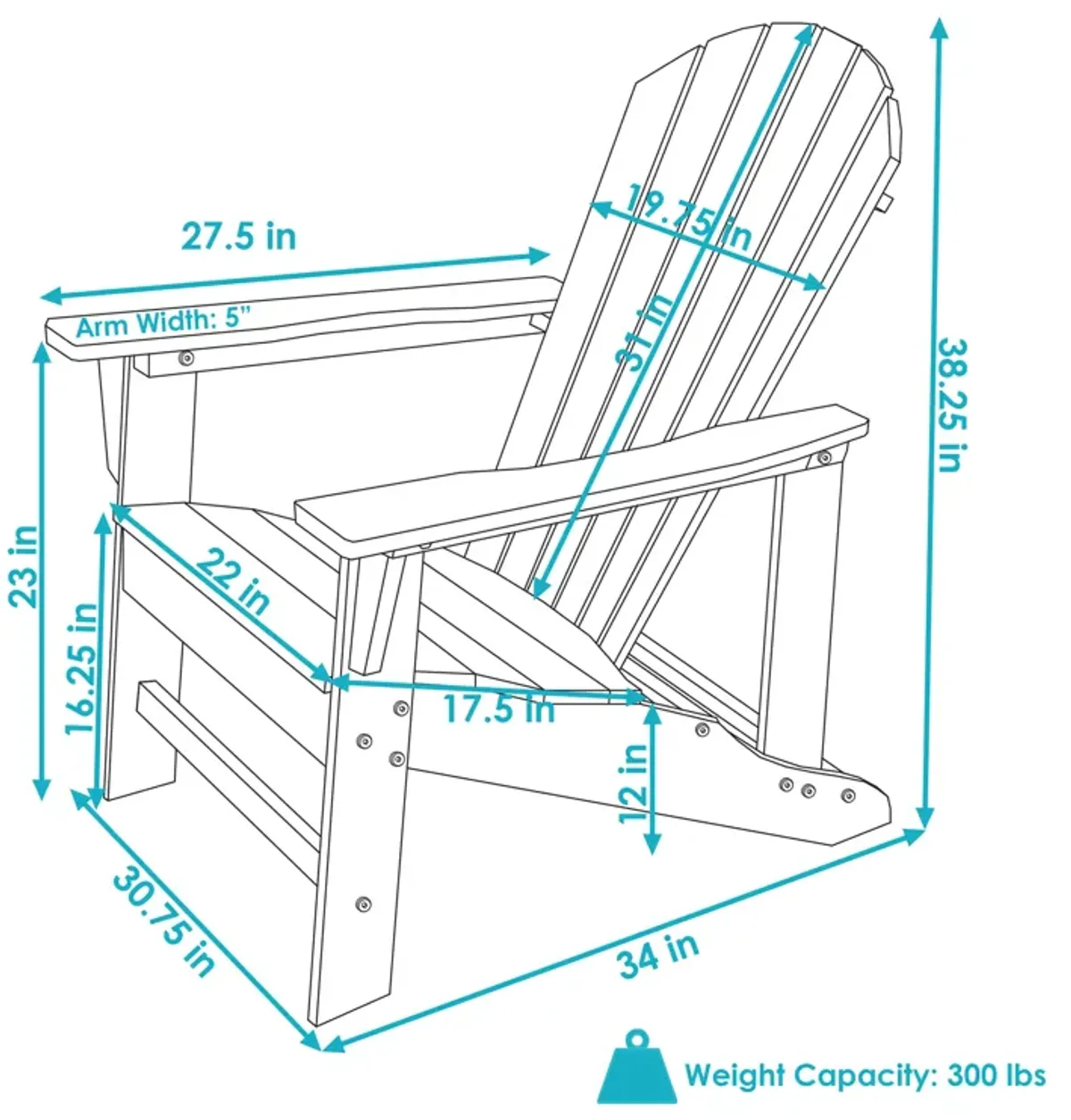 Sunnydaze Upright HDPE Raised Outdoor Adirondack Chair