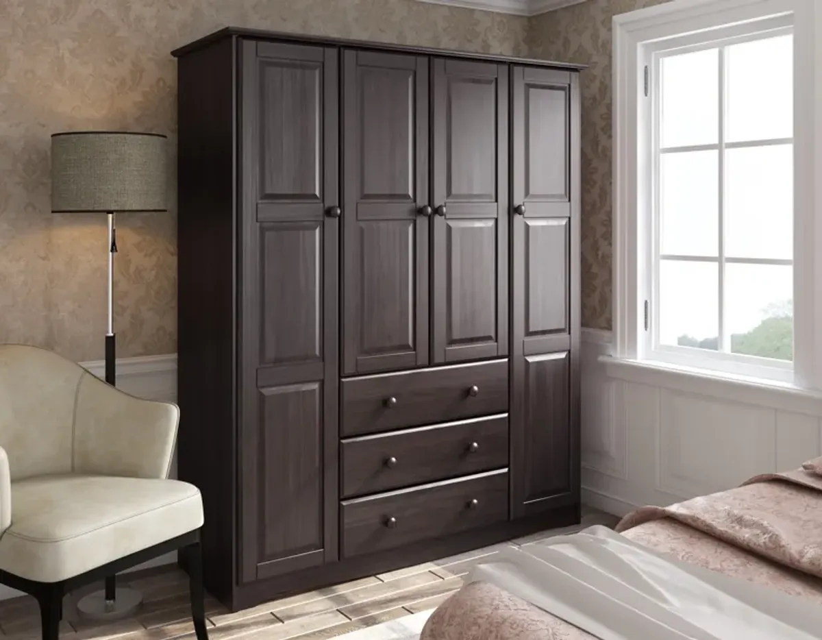 100% Solid Wood Family 4-Door Wardrobe