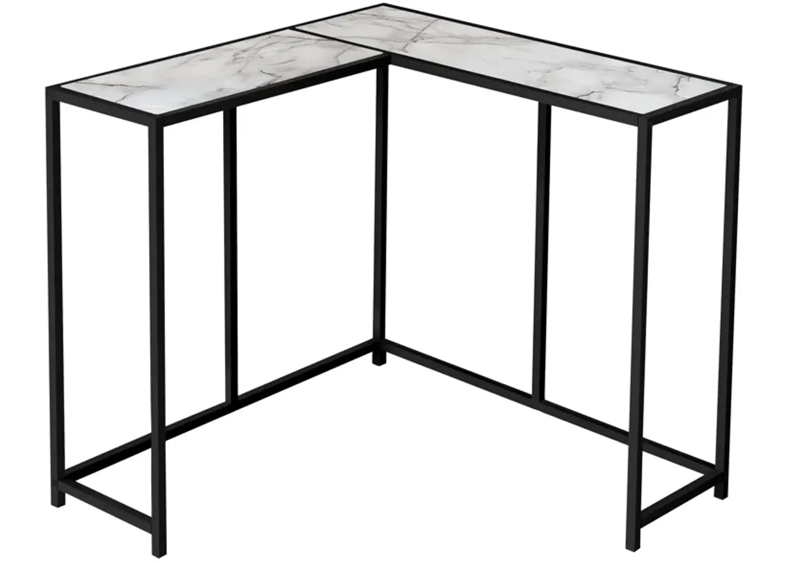 Monarch Specialties I 2159 Accent Table, Console, Entryway, Narrow, Corner, Living Room, Bedroom, Metal, Laminate, White Marble Look, Black, Contemporary, Modern