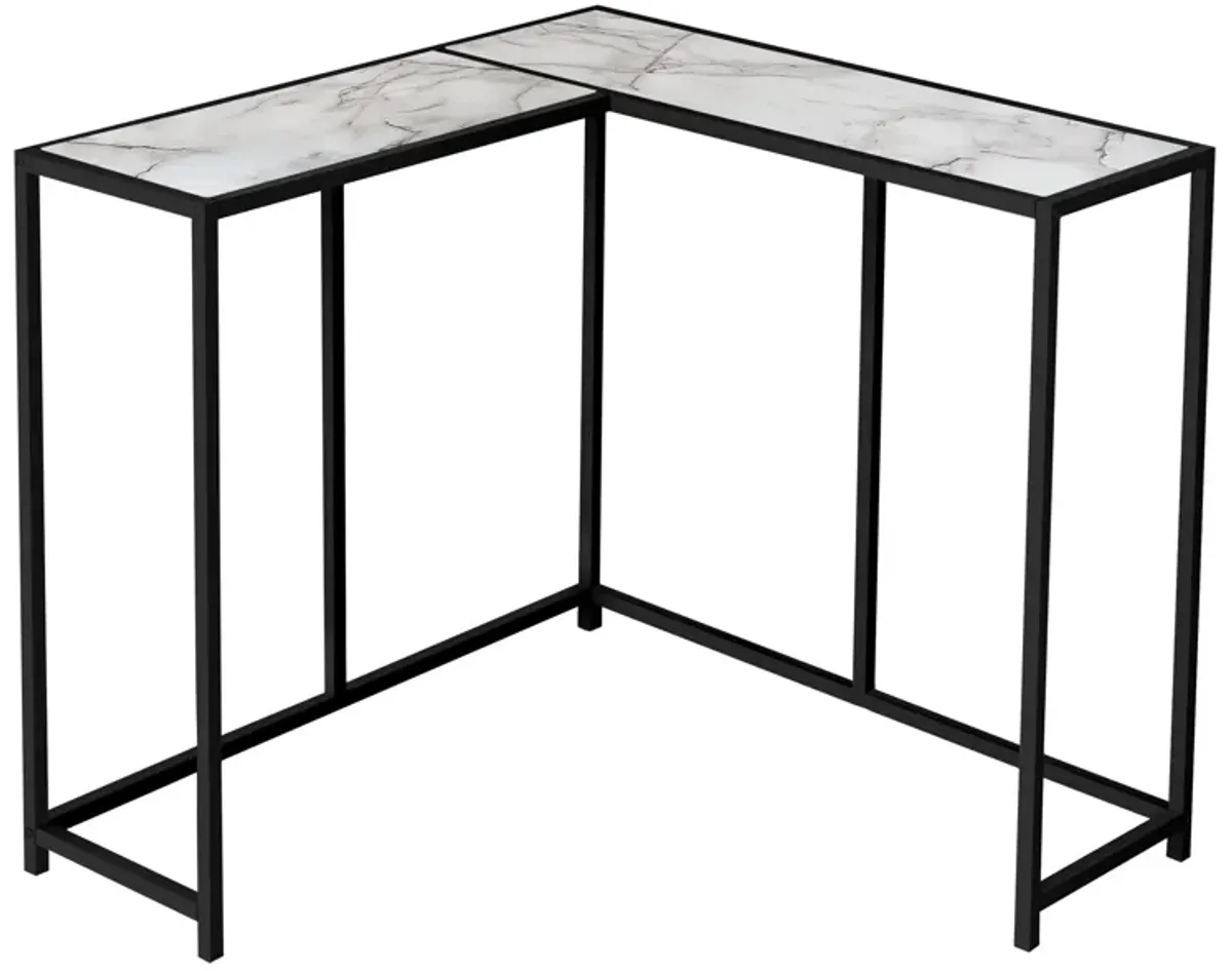 Monarch Specialties I 2159 Accent Table, Console, Entryway, Narrow, Corner, Living Room, Bedroom, Metal, Laminate, White Marble Look, Black, Contemporary, Modern