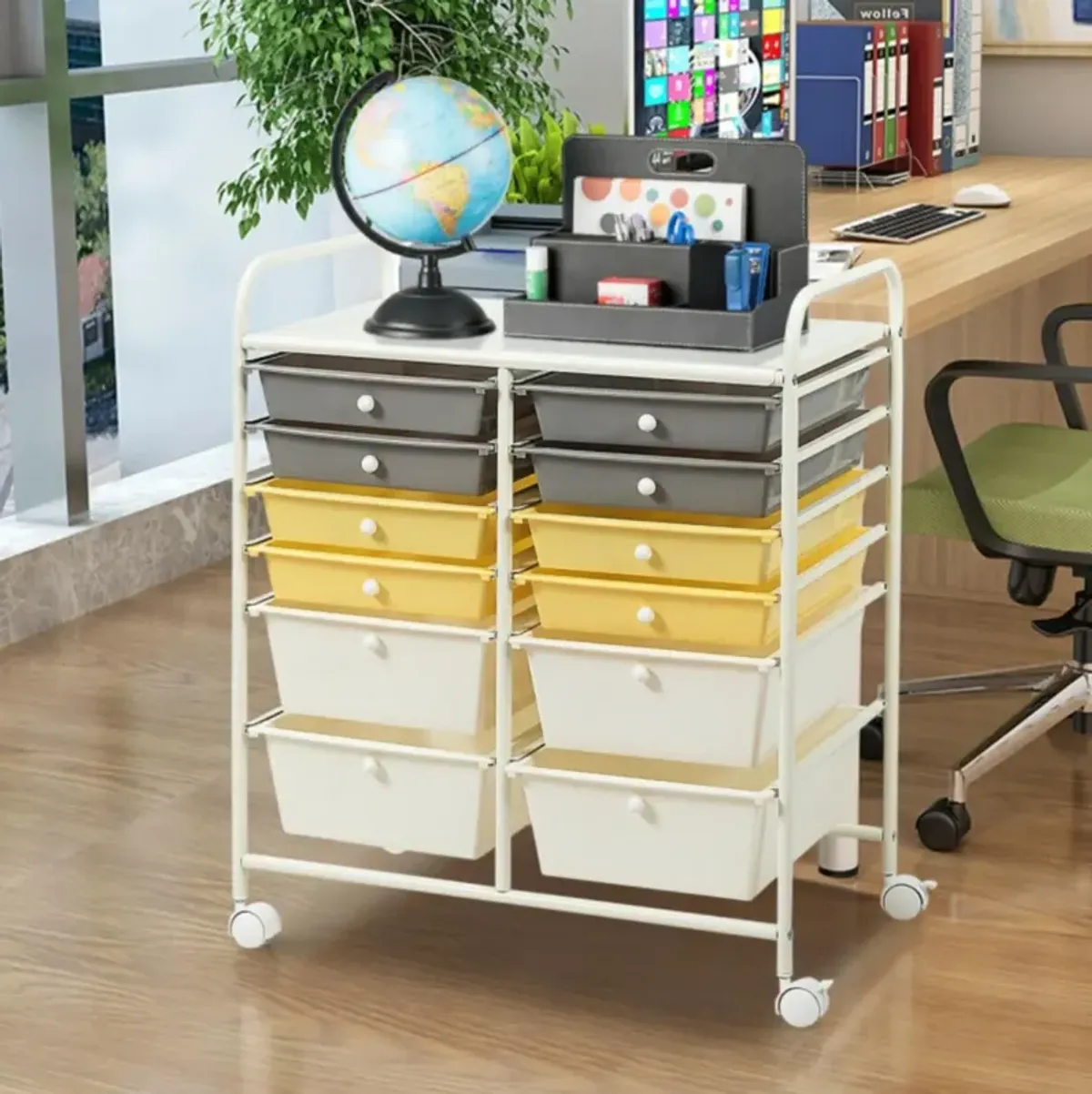 Hivvago 12-Drawer Rolling Storage Cart with Removable Drawers and Lockable Wheels