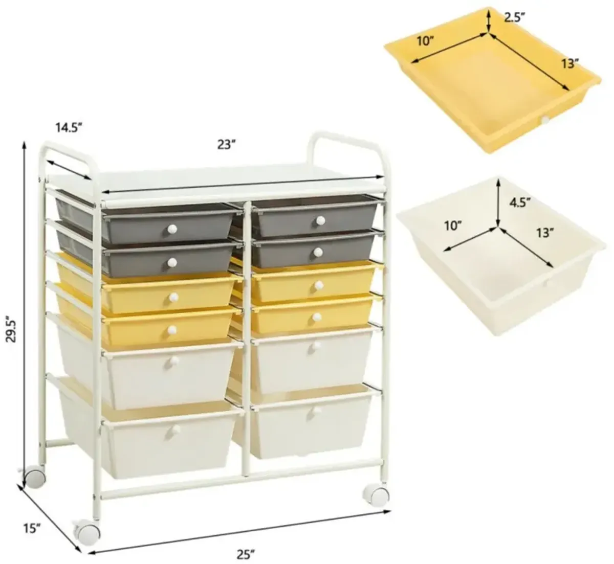 Hivvago 12-Drawer Rolling Storage Cart with Removable Drawers and Lockable Wheels