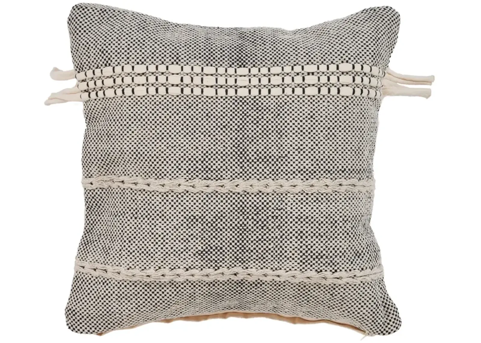 20" Gray and Black Hand Woven Cottage Square Throw Pillow