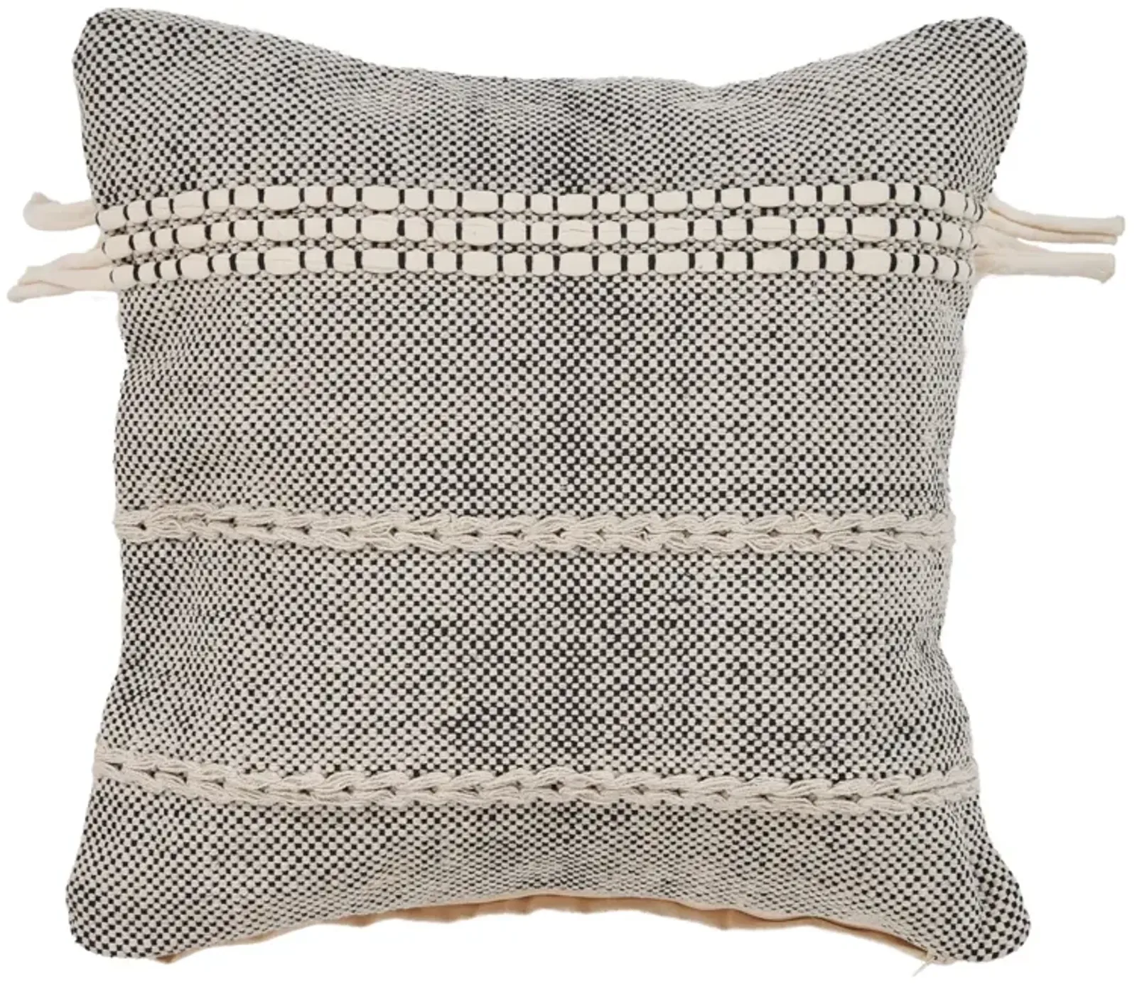 20" Gray and Black Hand Woven Cottage Square Throw Pillow