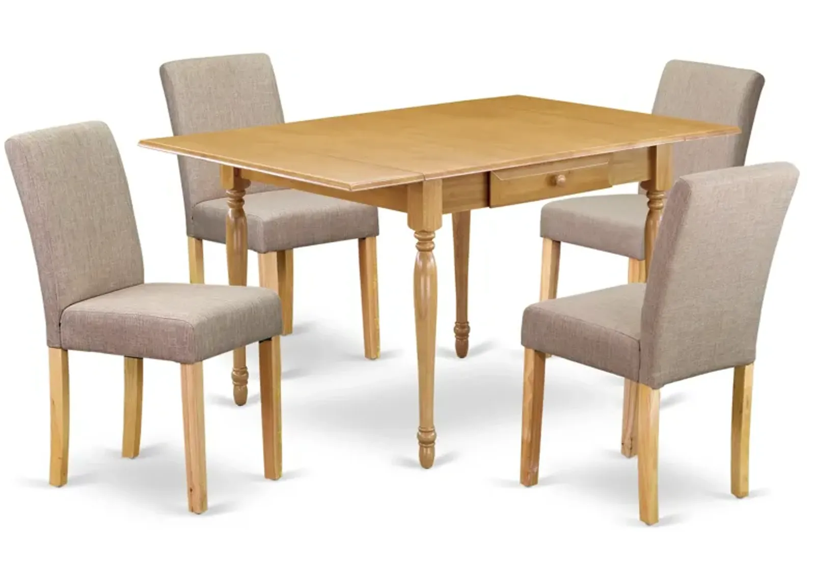 East West Furniture 1MZAB5-OAK-04 5Pc Dining Table Set - Rectangular Table and 4 Parson Chairs - Oak Color