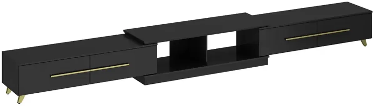 Modern Wood Black TV Media Console Entertainment Center with Adjustable Length and-Drawers Fits TV's up to 100 in.