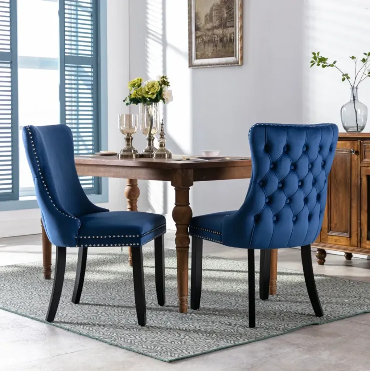 Blue Upholstered Dining Chairs, Set of 2