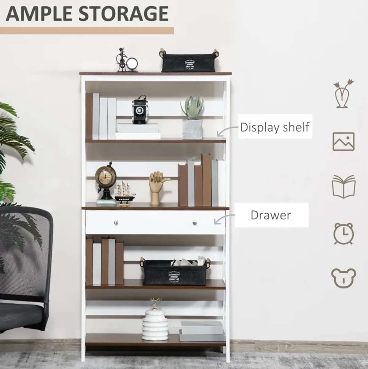 4-Level Bookshelf Display Unit Organizer with Shelves for Living Room, or Office