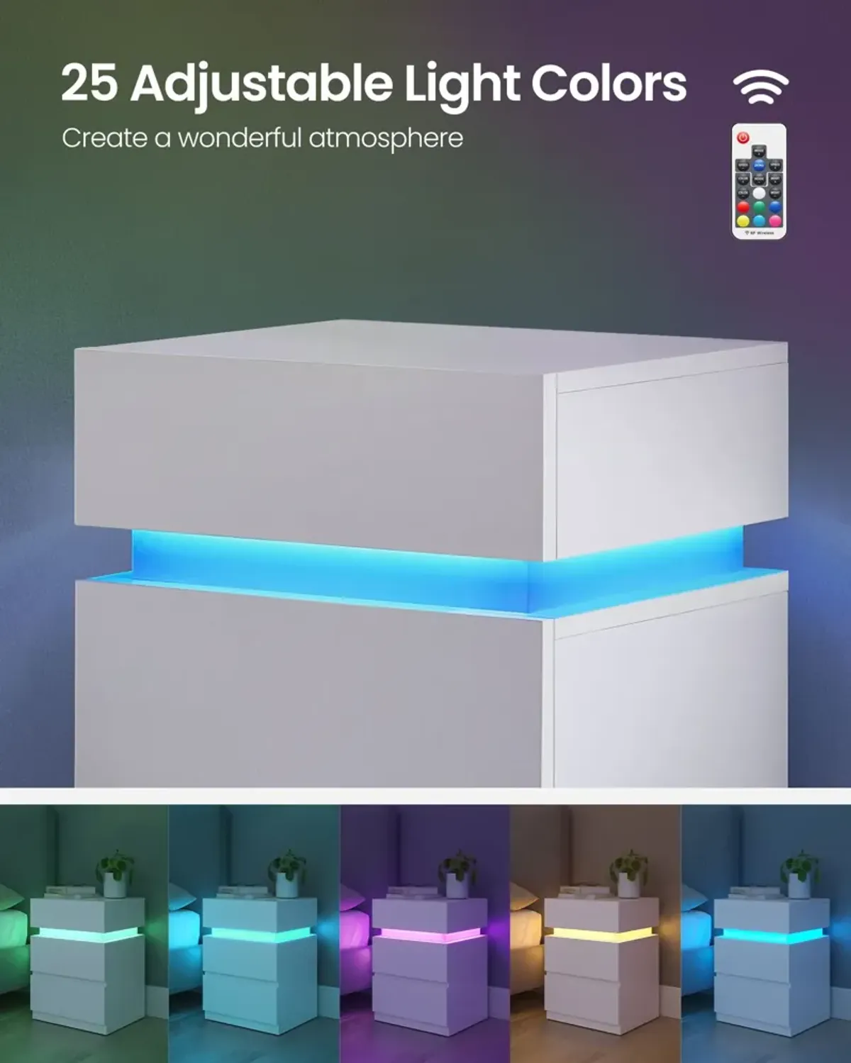 Bedside Table with LED Lights for Modern Style and Ambient Lighting