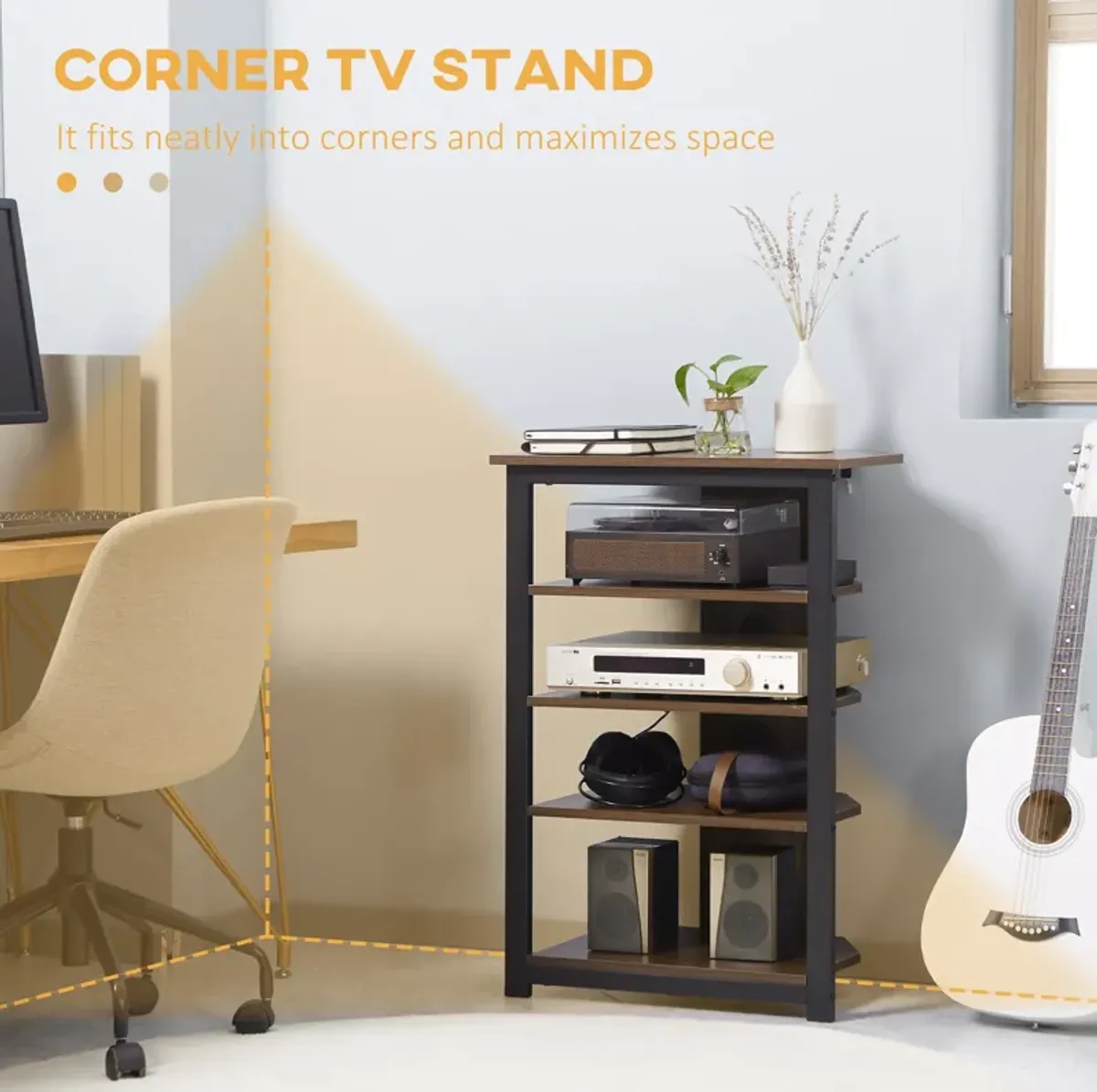 Brown TV Center: Corner Stand with Shelves for Living Room