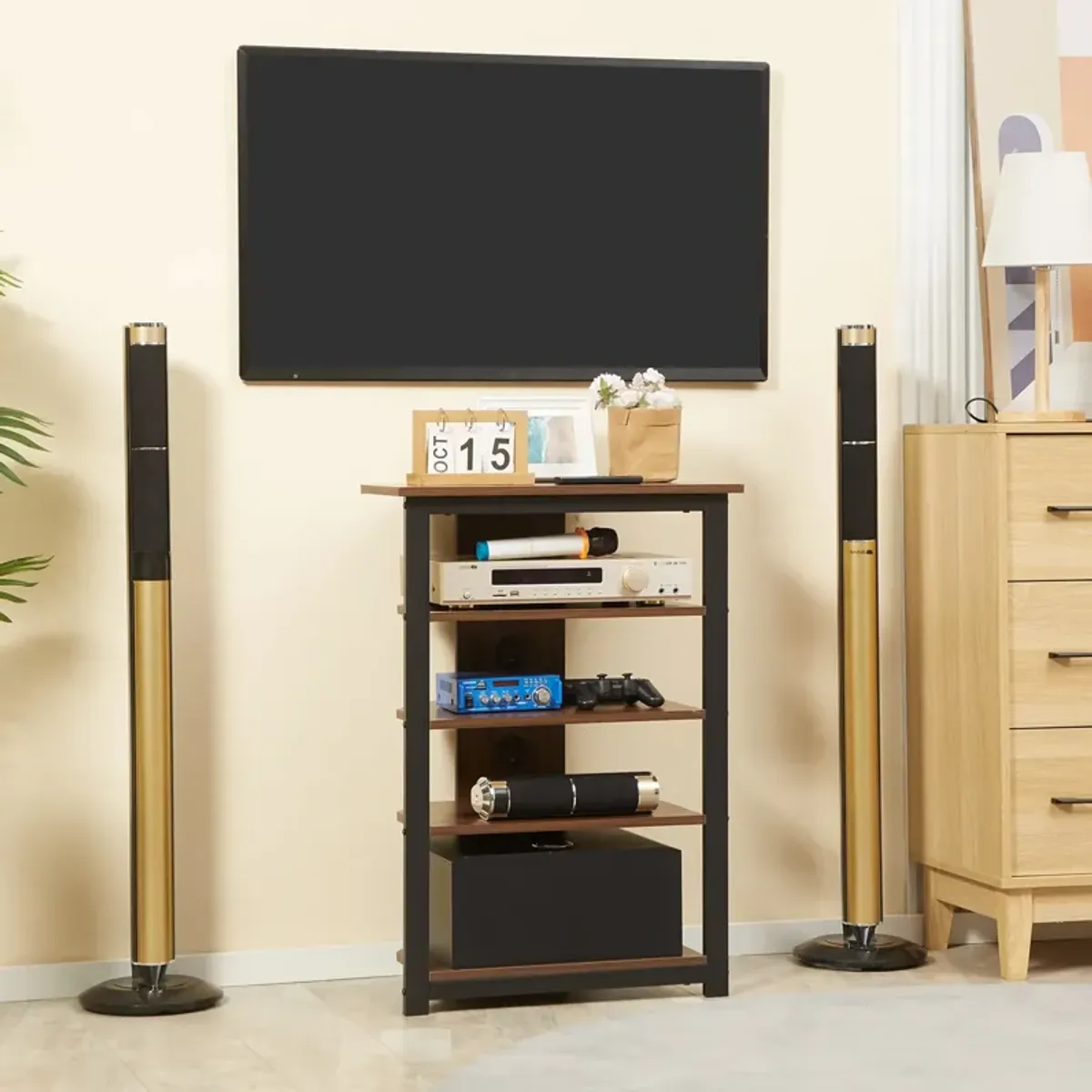 Brown TV Center: Corner Stand with Shelves for Living Room