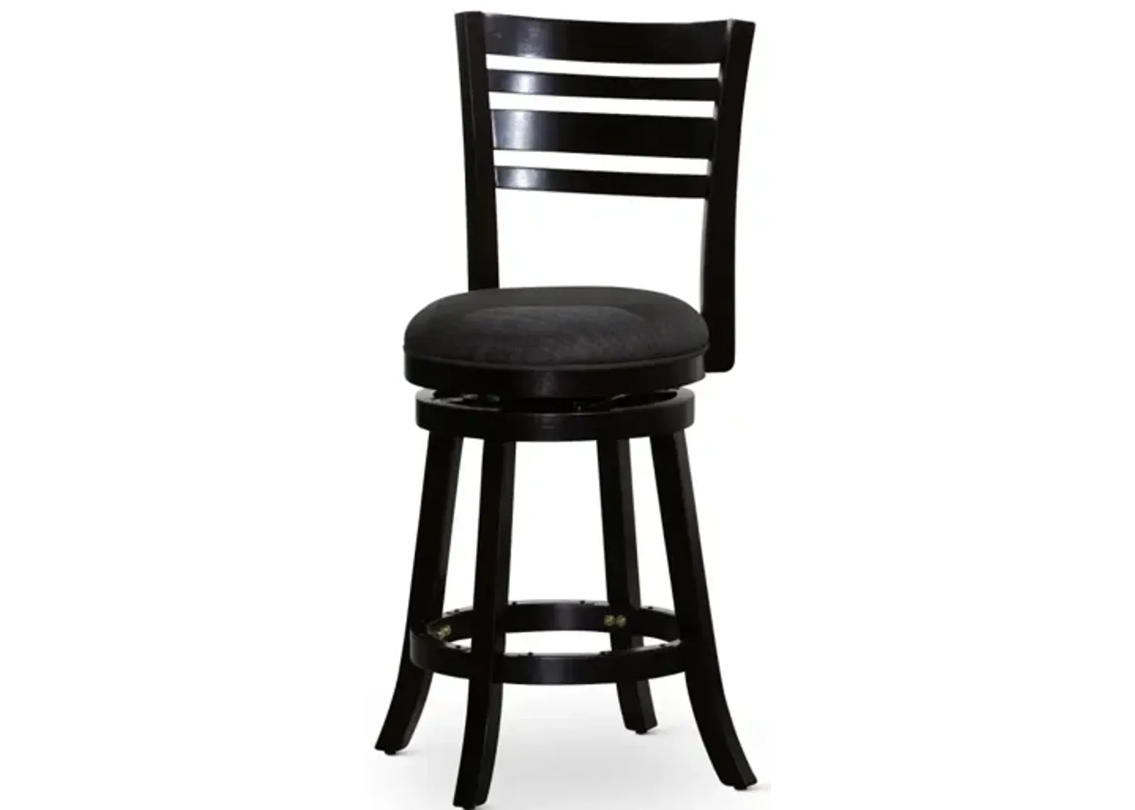 24" Counter Height Slat Back Swivel Stool, Espresso Finish, Charcoal Fabric Seat