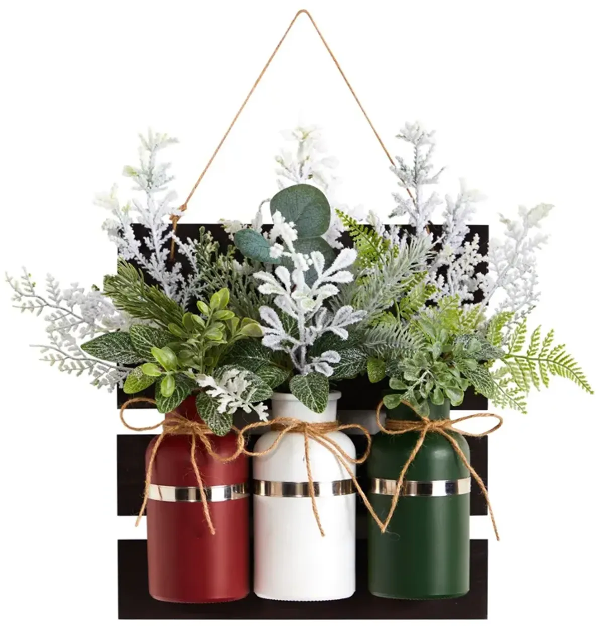 Nearly Natural 17-in Holiday Assorted Christmas Pine Hanging Three Piece Mason Jar Artificial Arrangement Wall Art D�cor