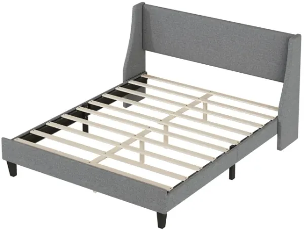 Upholstered Queen Size Bed Frame, Light Gray