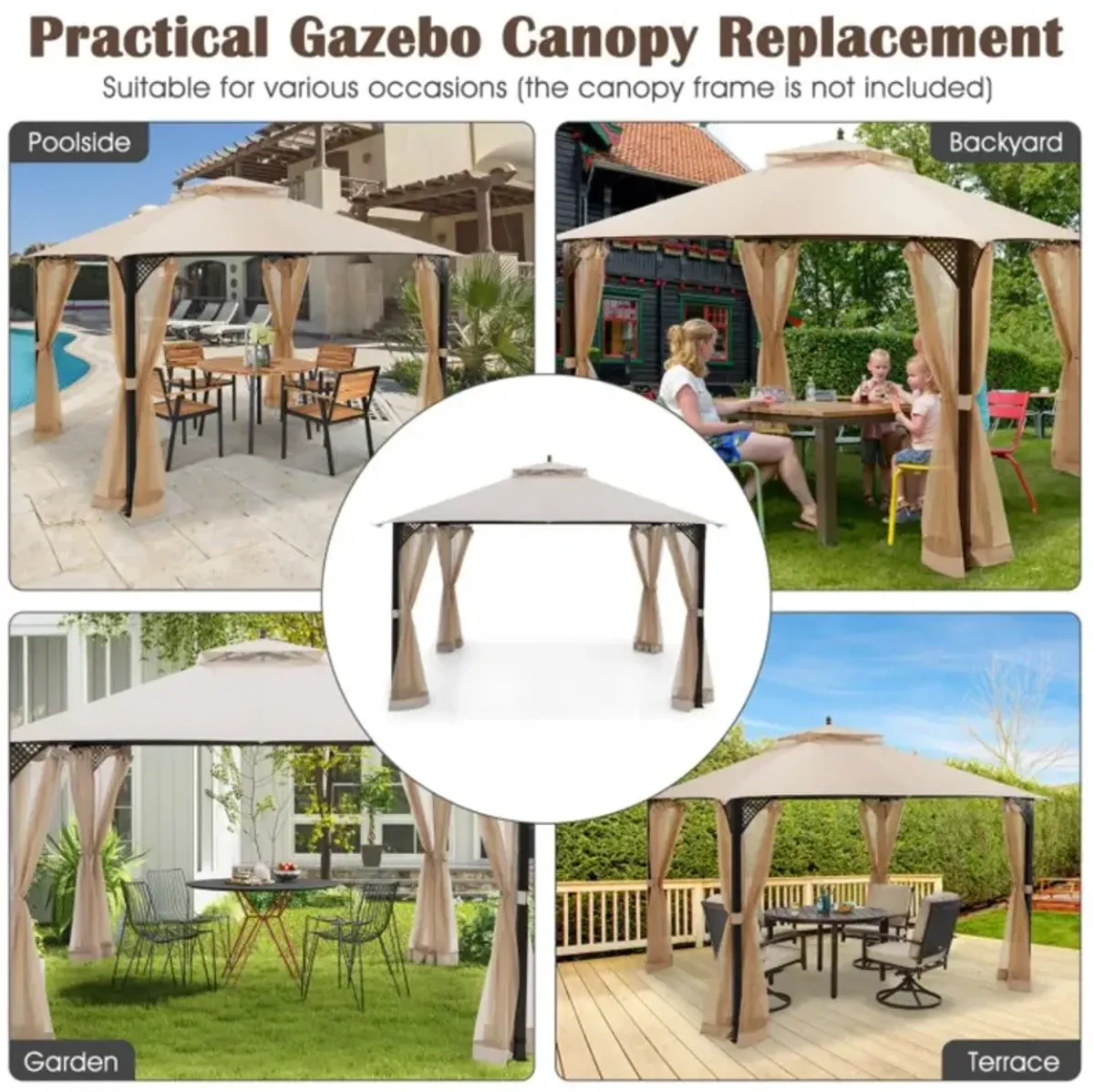 Hivvago 10 x 12 Feet Gazebo Replacement Top with Air Vent and Drainage Holes