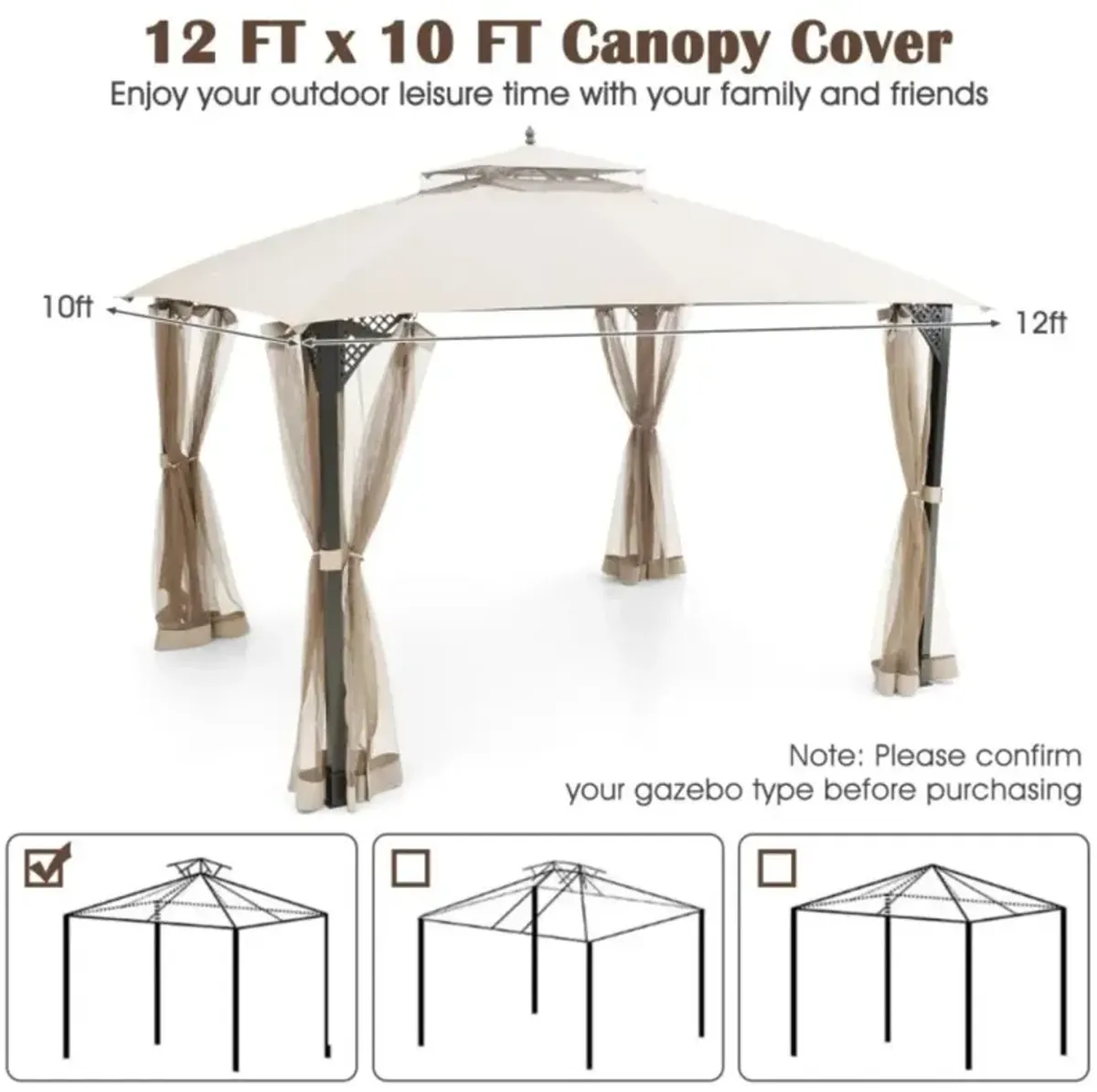 Hivvago 10 x 12 Feet Gazebo Replacement Top with Air Vent and Drainage Holes