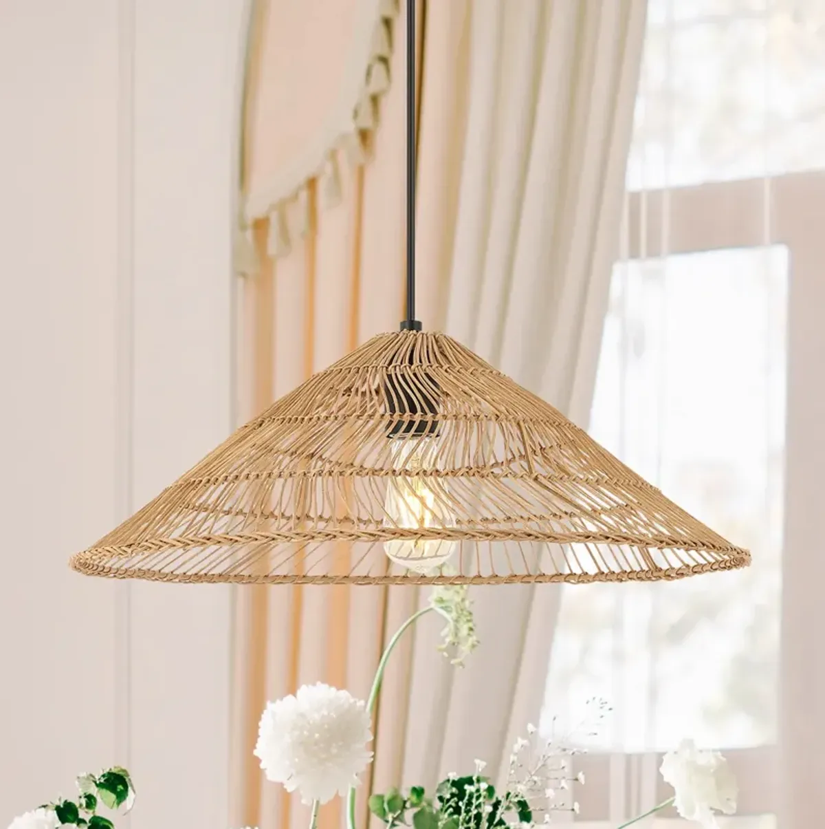 Nova Farmhouse Coastal Rattan LED Pendant