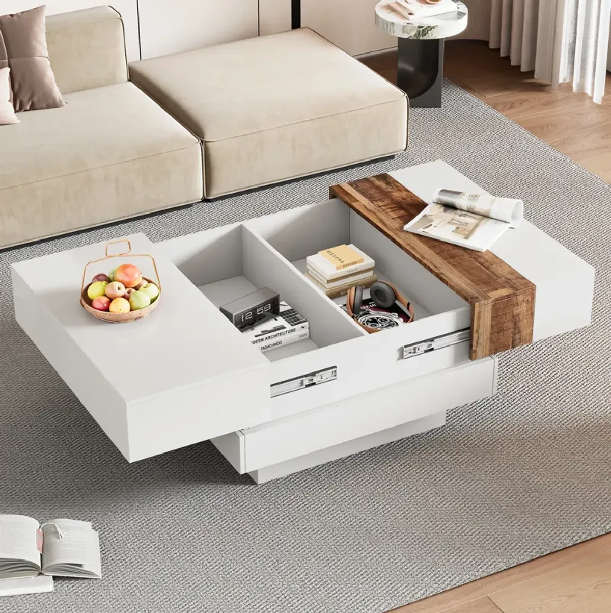 Merax Square Coffee Table with Sliding Tabletop