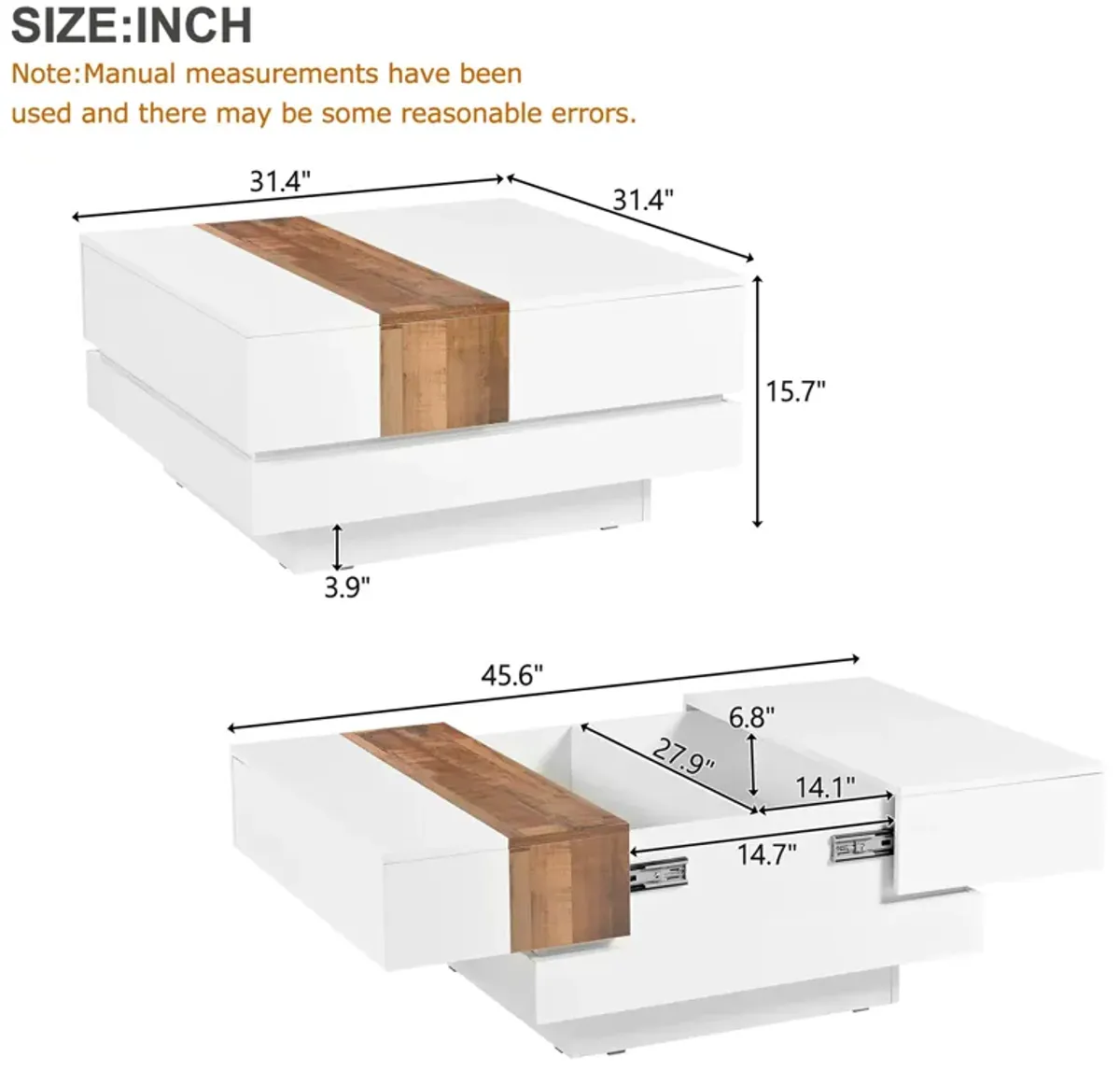 Merax Square Coffee Table with Sliding Tabletop