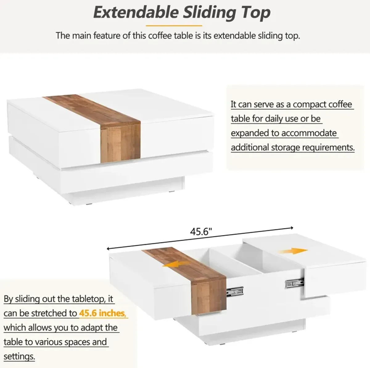 Merax Square Coffee Table with Sliding Tabletop