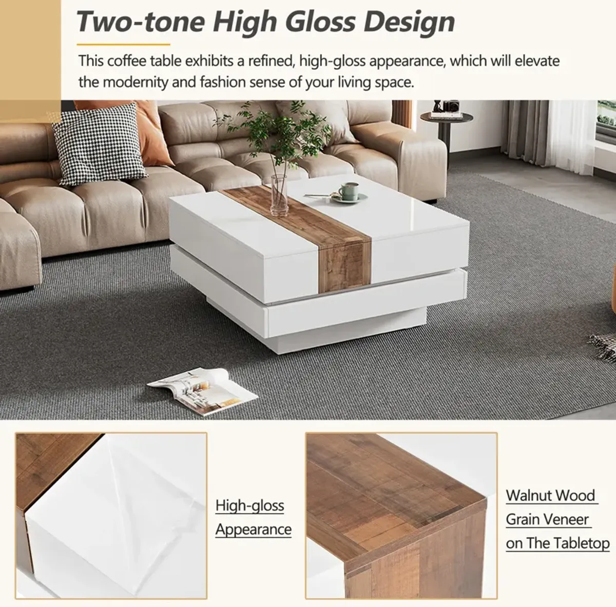 Merax Square Coffee Table with Sliding Tabletop