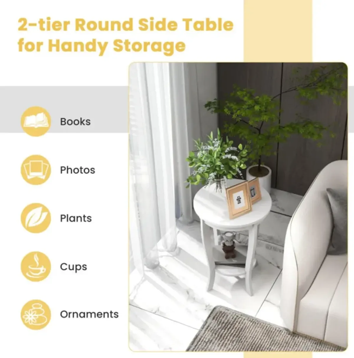 Hivvago  2-tier Round End Table with Solid Wood Legs