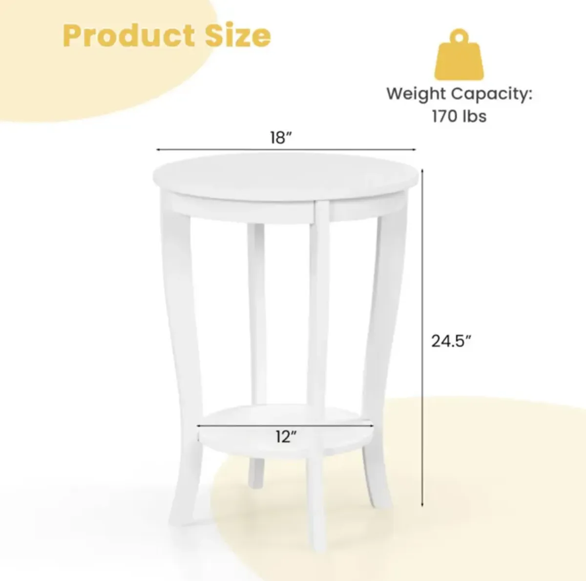 Hivvago  2-tier Round End Table with Solid Wood Legs