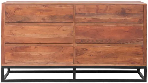 Modern Acacia Wood Dresser or Display Unit With Metal Base, Walnut Brown and Black