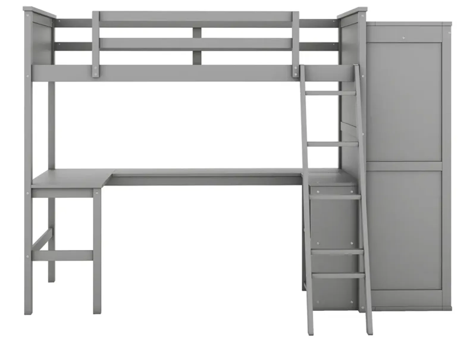 Twin Size Loft Bed With Desk, Shelves And Wardrobe