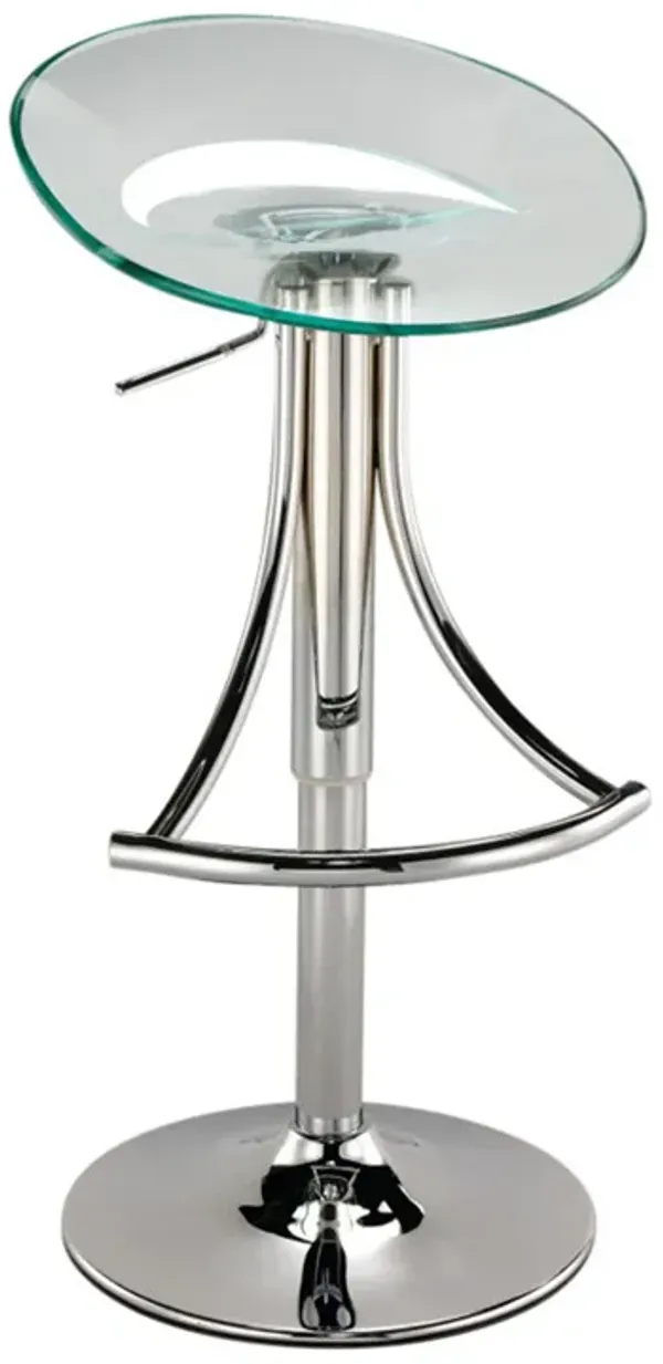 Vera 19-29 Inch Counter Height Stool, Round Swivel Adjustable, Chrome Clear - Benzara