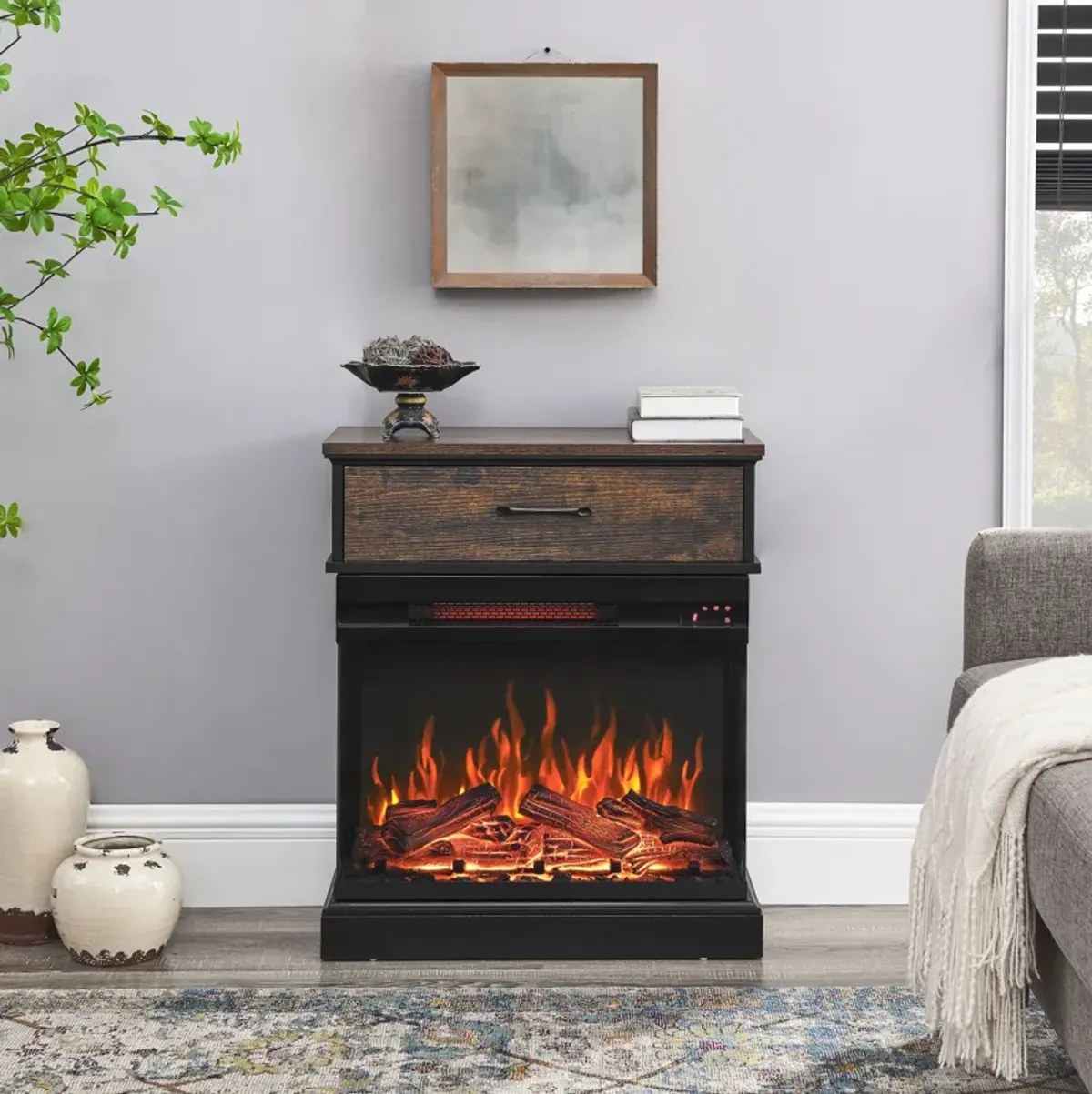 Streamdale 25 Inch Stand Side Table With 3-Sided Glass Electric Fireplace