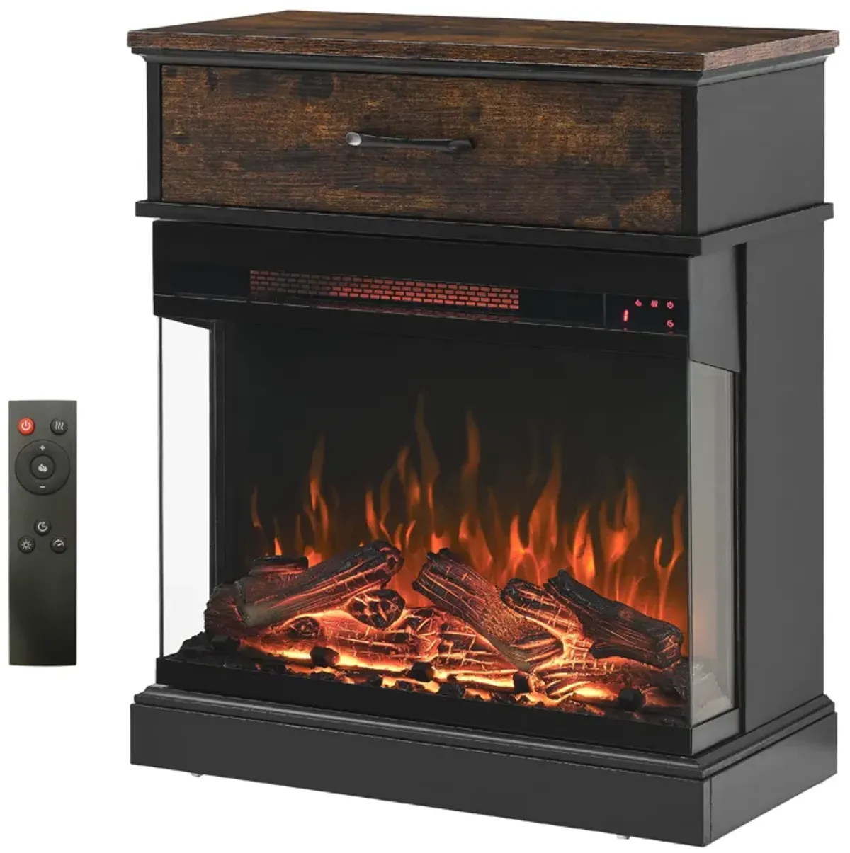 Streamdale 25 Inch Stand Side Table With 3-Sided Glass Electric Fireplace