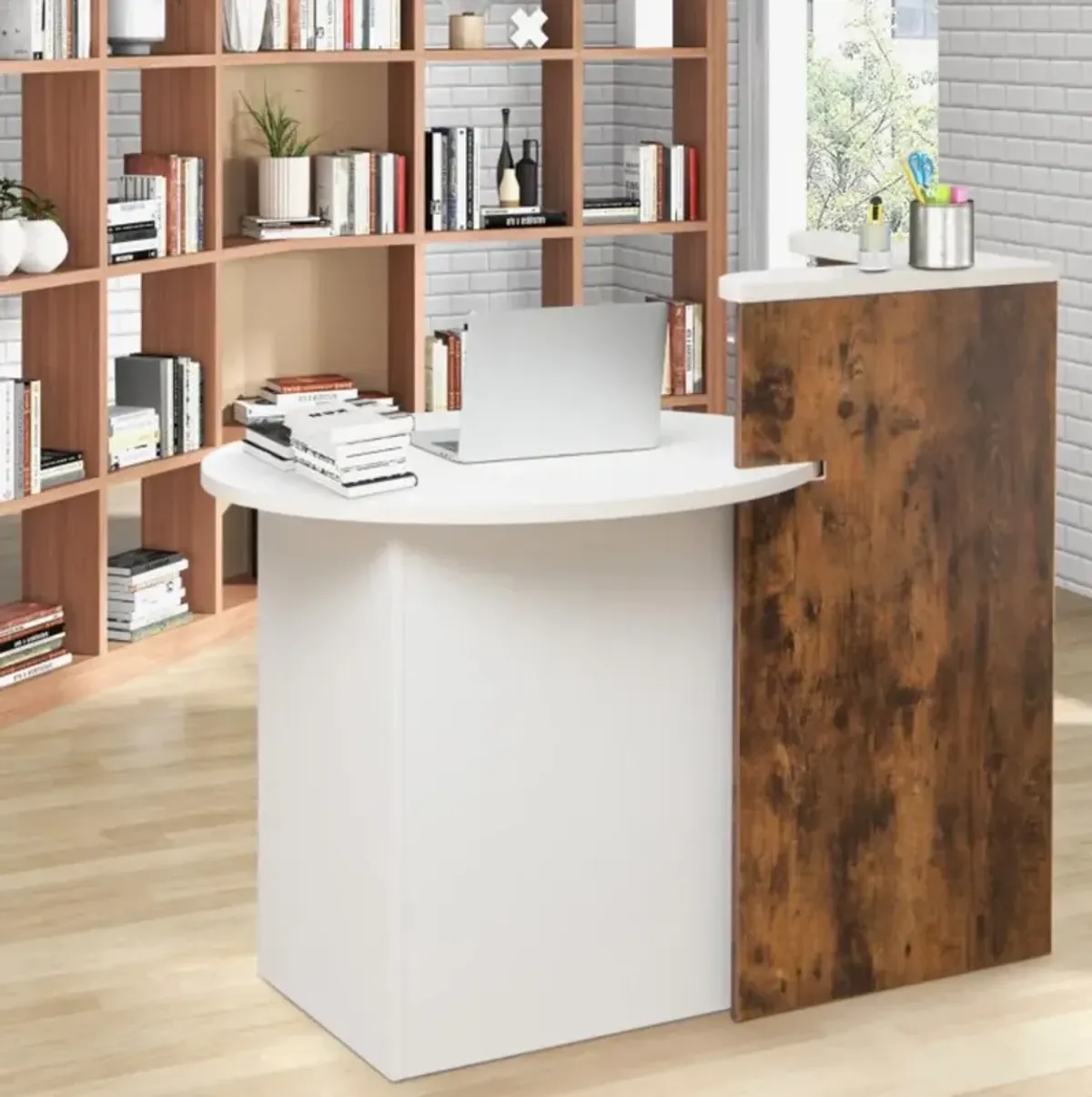 Hivvago Reception Office Desk with Open Shelf and Lockable Drawer